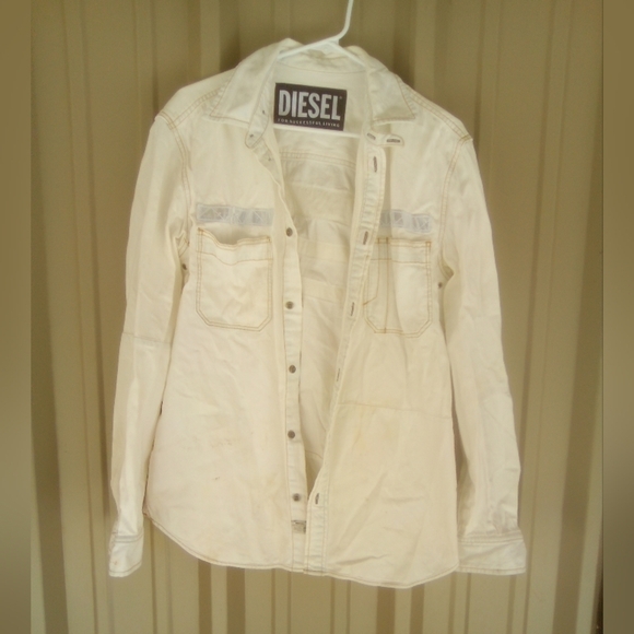 Women's Ivory Diesel Trucker Utility Jacket Barn Coat Neon Yellow Tape Medium - Picture 1 of 8